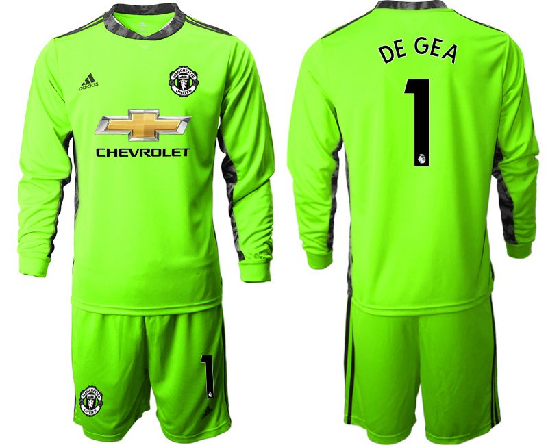 Men 2020-2021 club Manchester United fluorescent green goalkeeper long sleeve #1 Soccer Jerseys